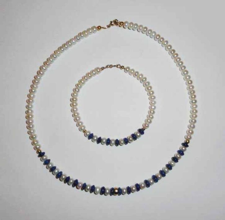 Ketting Parels Lapis Lazuli met Armband, Sieraden, Tassen en Uiterlijk, Kettingen, Nieuw, Steen of Mineraal, Overige kleuren, Met edelsteen