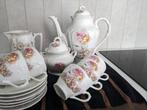 Brussels Porseleinen Koffieservies geel/roze roos - bloemen, Antiek en Kunst, Antiek | Servies los, Ophalen of Verzenden