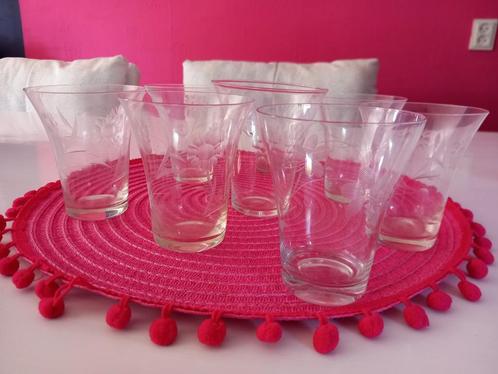 8 mooie antieke wijde gegraveerde limonade glazen, Antiek en Kunst, Antiek | Glas en Kristal, Ophalen