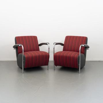 4x Leolux Scylla lage rug rood/bruin gestreept Chili Flavour beschikbaar voor biedingen