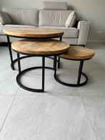 Set van 3 mangohout salontafeltjes, Huis en Inrichting, Tafels | Salontafels, Ophalen, 50 tot 100 cm, Rond, Zo goed als nieuw