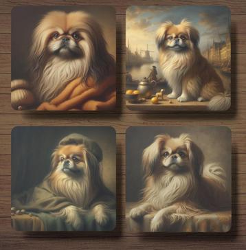 Pekinees Rembrandt stijl onderzetters met houder beschikbaar voor biedingen