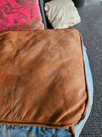 Poef Canvas echt leer blauw cognac vintage ptmd opruiming, Ophalen of Verzenden, Nieuw, Rond, Leer