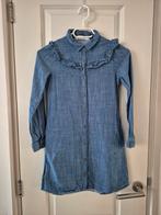 H&M denim jurk 134 donkerblauw met knopen en ruches, Meisje, H&M, Ophalen of Verzenden, Zo goed als nieuw