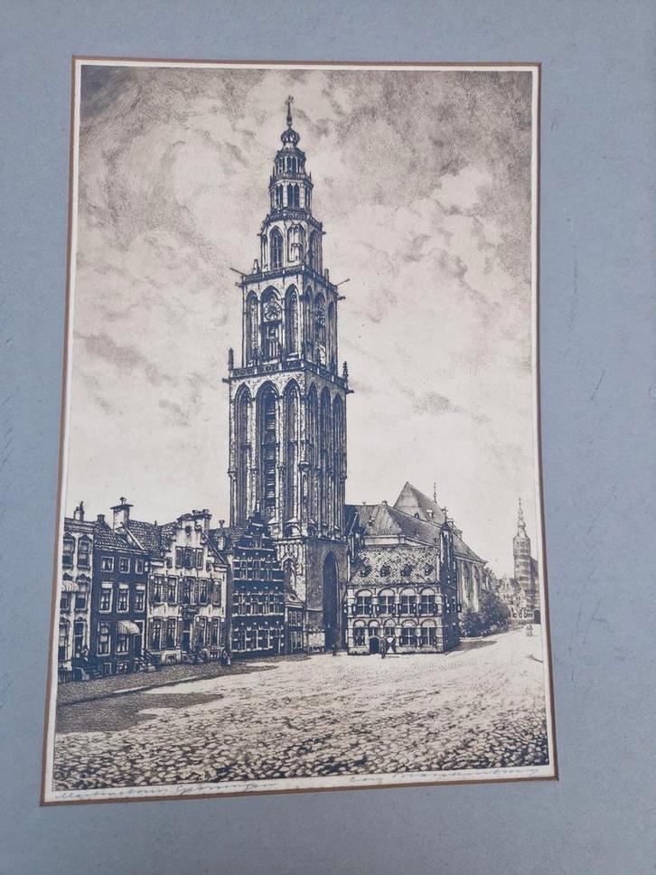 Ets Martinitoren Groningen - C. Brandenburg, Antiek en Kunst, Kunst | Etsen en Gravures, Ophalen of Verzenden