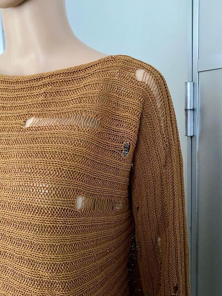 H868 Sarah Pacini maat L=42/44 gebreide trui top bruin, Kleding | Dames, Truien en Vesten, Zo goed als nieuw, Maat 42/44 (L), Bruin