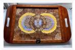 Antiek groot dienblad hout echte vlindervleugels 52 cm, Ophalen of Verzenden