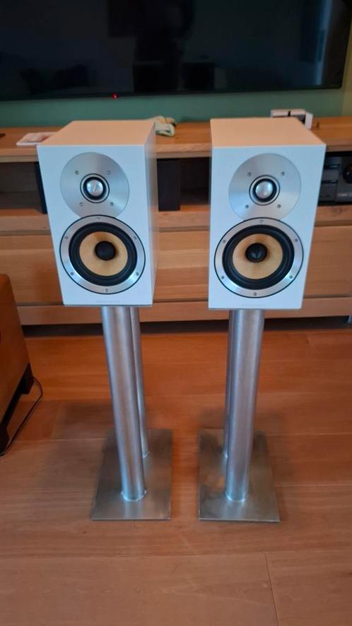 B&W CM1 set met RVS stands Bowers&Wilkins, Audio, Tv en Foto, Luidsprekers, Zo goed als nieuw, Front, Rear of Stereo speakers
