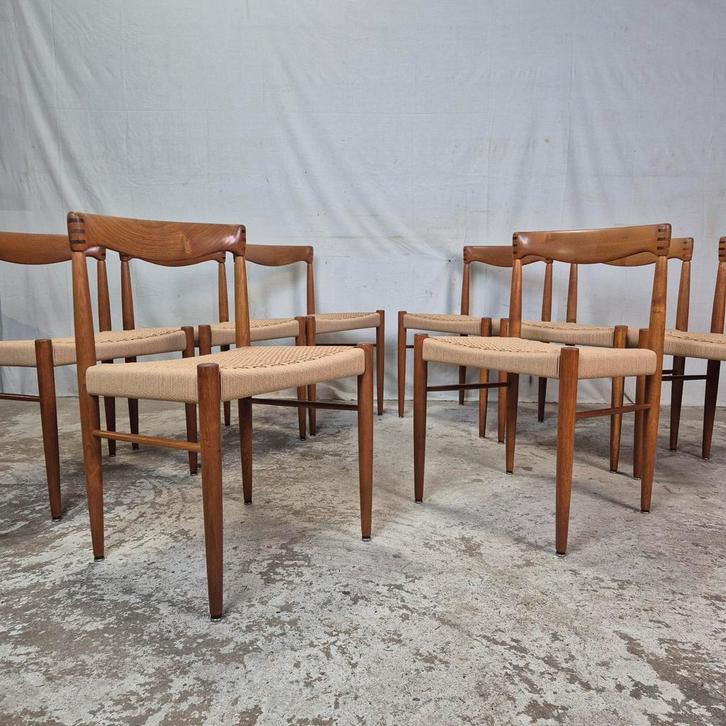 H.W. Klein, Bramin vintage Deense stoelen nieuw papercord, Huis en Inrichting, Stoelen, Gebruikt, Vijf, Zes of meer stoelen, Hout