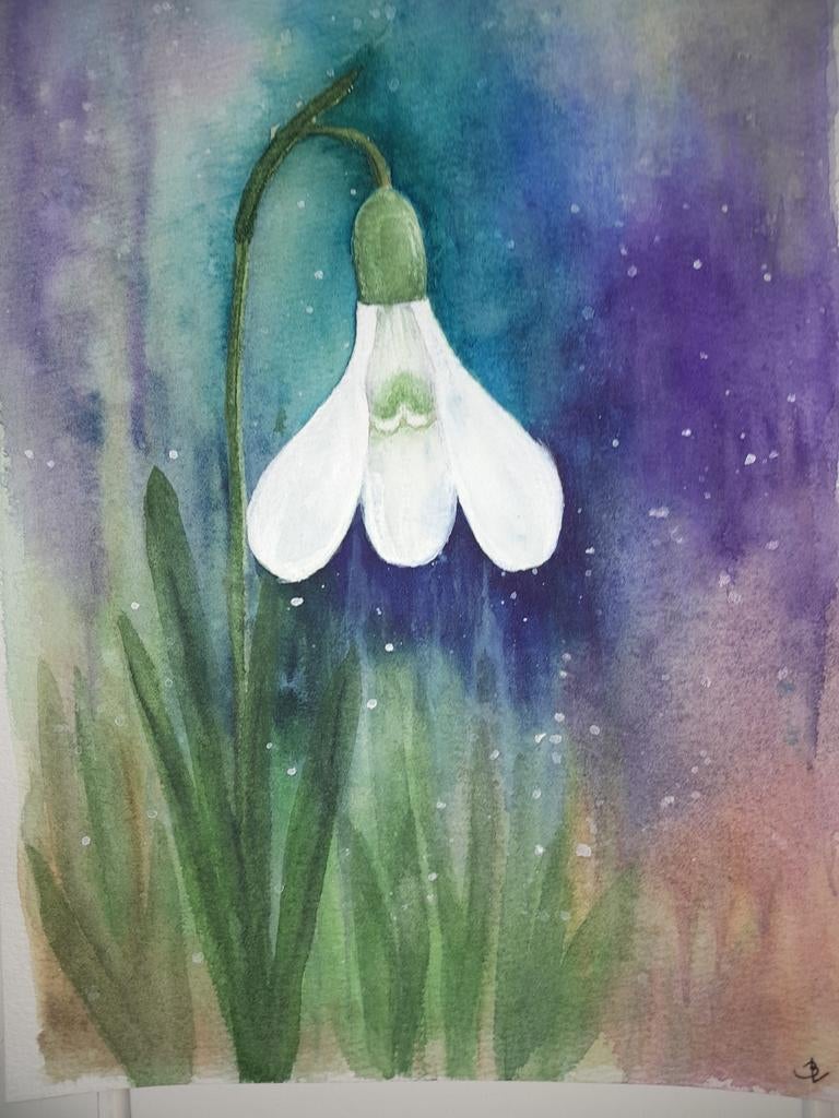 Aquarel Sneeuwklokje - Heldere Kleuren, Ophalen of Verzenden
