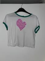 H&M croptop top shirt L respect groen roze hart tshirt, Verzenden, Wit, Maat 42/44 (L), Korte mouw