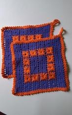 💐2 PANNENLAPPEN ORANJE-PAARS, Huis en Inrichting, Ophalen of Verzenden, Zo goed als nieuw, Schort