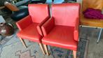 Twee rode leren stoelen met leuning, Huis en Inrichting, Stoelen, Ophalen, Gebruikt, Rood, Leer