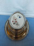 Ovale Gentiaan theebus + onderschotel, porselein en nikkel., Antiek en Kunst, Ophalen of Verzenden