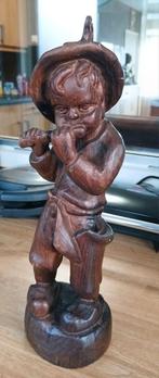 Houten Beeldje Jongen met Fluit, Ophalen of Verzenden