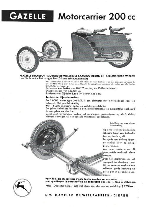 Gazelle 200 cc motorcarrier Sachs (GA12), Motoren, Handleidingen en Instructieboekjes, Overige merken, Ophalen of Verzenden