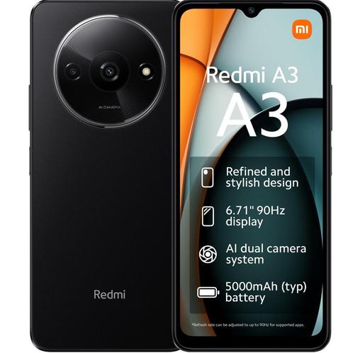 Telecom AE | Redmi A3 128GB zwart Nieuw & Garantie, Telecommunicatie, Mobiele telefoons | Toebehoren en Onderdelen, Nieuw, Overige merken