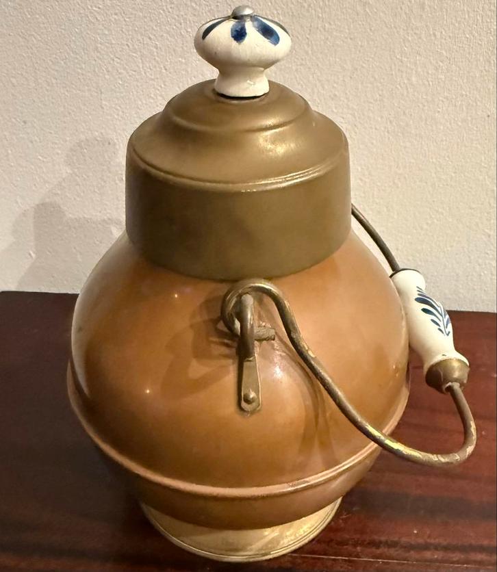 Antieke koperen doofpot met porseleinen details, Antiek en Kunst, Antiek | Koper en Brons, Koper, Ophalen of Verzenden