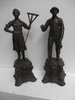 2 antieke samak beelden boerin en boer hoogte 36cm, Antiek en Kunst, Ophalen of Verzenden