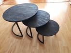 3 ronde zwarte salontafels, Ophalen, Gebruikt, Rond, Metaal