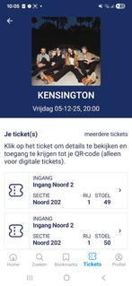 Kensington 5 december 2 zitplaatsen noord 202, Tickets en Kaartjes, Concerten | Pop, Twee personen, December