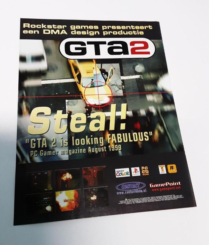 Grand Theft Auto 2 Poster *Rockstar Playstation 1 - PC, Verzamelen, Posters, Gebruikt, Film en Tv, A4 of kleiner, Rechthoekig Staand