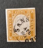 ITALIË - SARDEGNA 1862 10 centisimi giallo ocra Sa14Db, Ophalen of Verzenden
