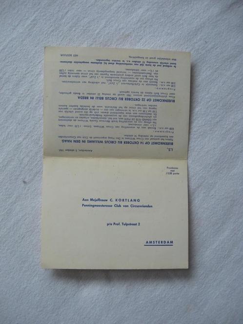 ongebruikte Bestelkaart Club van Circusvrienden uit 1961, Verzamelen, Overige Verzamelen, Zo goed als nieuw, Ophalen of Verzenden