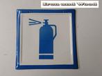 Vintage oud blauw wit emaille bord met brandblusser 24 x 24, Ophalen of Verzenden