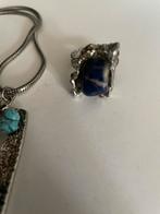 ketting met hanger en ring met blauwe steen, Sieraden, Tassen en Uiterlijk, Ringen, Overige materialen, Blauw, Nieuw, Ophalen of Verzenden