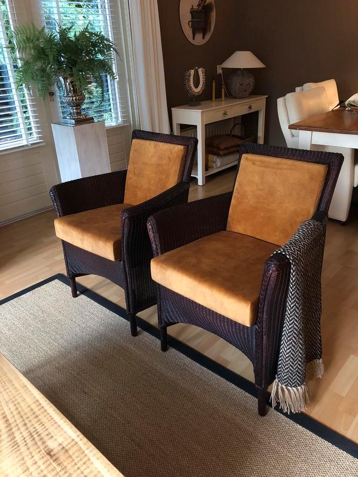 Lloyd Loom fauteuils/ eetkamerstoelen 2 stuks, Huis en Inrichting, Fauteuils, Gebruikt, Overige materialen, 50 tot 75 cm, Minder dan 75 cm