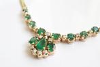 14 Karaat Gouden Ketting Met Vaste Smaragd & Diamant Hanger, Sieraden, Tassen en Uiterlijk, Kettingen, Ophalen of Verzenden, Zo goed als nieuw