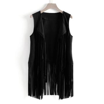 Dames zwart mouwloos vest met franjes / cowboy cowgirl motor beschikbaar voor biedingen