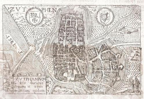 Zutphen 'Zutphanium' Plattegrond Valegio. uitgave ca. 1713, Antiek en Kunst, Kunst | Etsen en Gravures, Ophalen of Verzenden