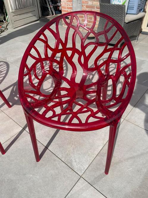 Super leuke rode tuinstoelen, Tuin en Terras, Tuinstoelen, Gebruikt, Plastic, Stapelbaar, Ophalen
