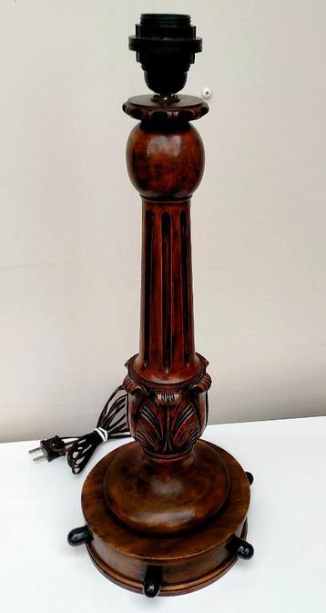 Antiek Houten Lamp / Schemerlamp / Tafellamp - 56,5CM beschikbaar voor biedingen