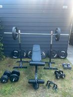 Complete Home Gym Set –120 kg gewichten + halterbank + stang, Sport en Fitness, Verzenden, Gebruikt, Benen, Halterset