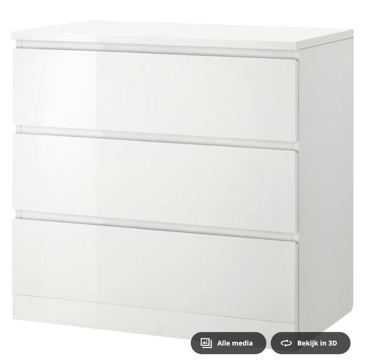 Ikea Malm Ladekast (3 lades) - Wit, Huis en Inrichting, Kasten | Ladekasten, Gebruikt, Minder dan 100 cm, 50 tot 100 cm, 25 tot 50 cm