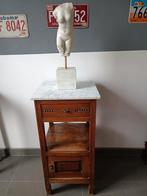Antiek eikenhouten nachtkastje haltafeltje met marmeren blad, Huis en Inrichting, Tafels | Sidetables, Ophalen, Gebruikt, 50 tot 100 cm