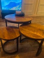 Set van 3 mango houten tafels, Ophalen, 50 tot 100 cm, Rond, Zo goed als nieuw