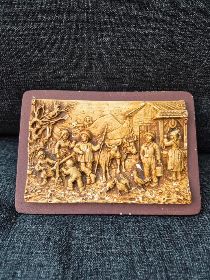 Antiek keramische wandbord Plaquette landelijke scène, Antiek en Kunst, Antiek | Wandborden en Tegels, Ophalen of Verzenden