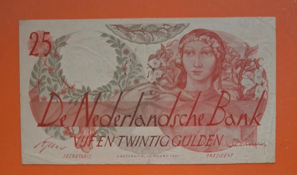 Bankbiljet 25 gulden 1947 Flora, cat. PL66.a / 81-1, Postzegels en Munten, Bankbiljetten | Nederland, Verzenden, 25 gulden, Los biljet