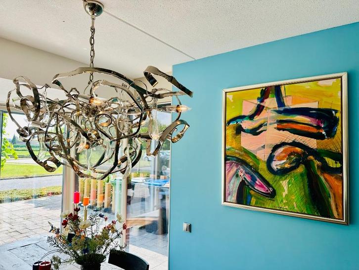 Brand van Egmond Delphinium kroonluchter 140 cm x 70 cm, Huis en Inrichting, Lampen | Kroonluchters, Zo goed als nieuw, Glas, Metaal