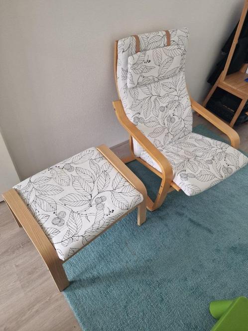 Ikea Poang/POÄNG met kussens, Huis en Inrichting, Fauteuils, Zo goed als nieuw, Hout, Stof, 50 tot 75 cm, 75 tot 100 cm, Ophalen