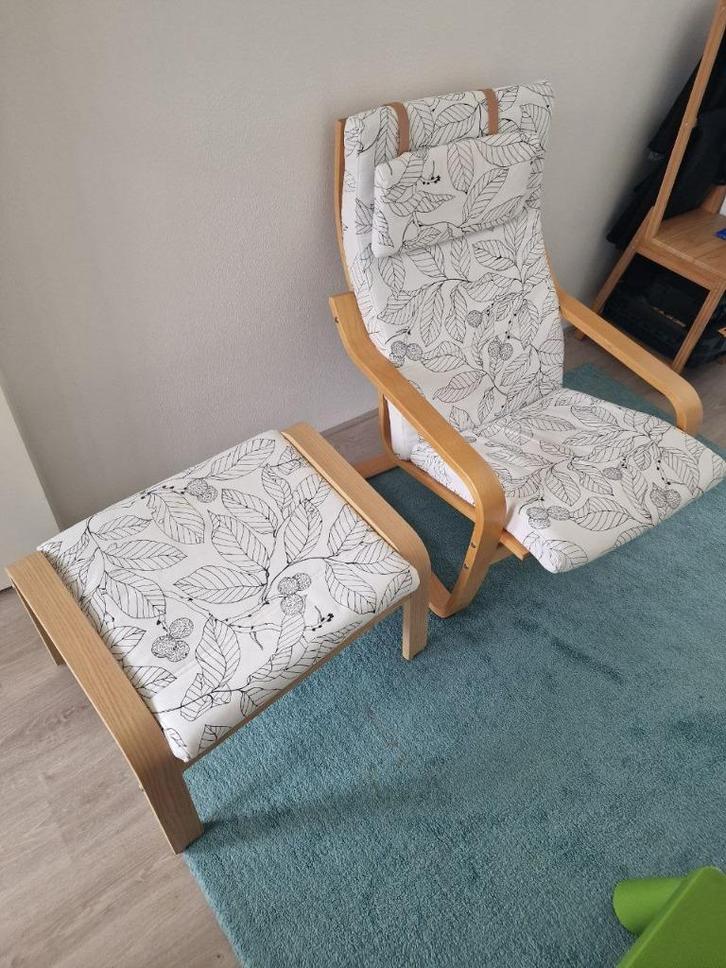 Ikea Poang/POÄNG met kussens, Huis en Inrichting, Fauteuils, Zo goed als nieuw, Hout, Stof, 50 tot 75 cm, 75 tot 100 cm, Ophalen