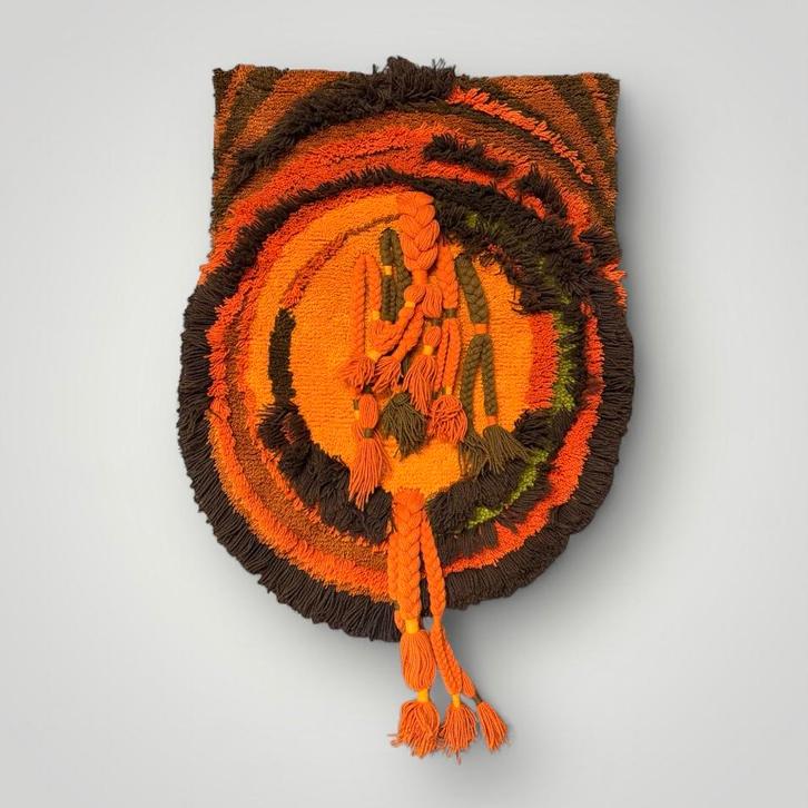 Vintage wandkleed in Smyrna-techniek- space age, Huis en Inrichting, Stoffering | Tapijten en Kleden, Zo goed als nieuw, Ophalen of Verzenden