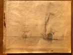 Tekening Schepen op Zee - Oude Studie/Schets, Verzenden