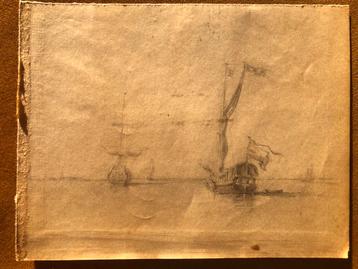 Tekening Schepen op Zee - Oude Studie/Schets beschikbaar voor biedingen
