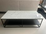 Witte echte marmeren salontafel met zwart onderstel, 100 tot 150 cm, Zo goed als nieuw, Metaal, Minder dan 50 cm