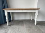 Grenenhouten eettafel met wit onderstel en lade, Ophalen, Gebruikt, 50 tot 100 cm, 150 tot 200 cm